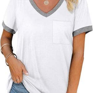 Casual White and Gray V-Neck Tee